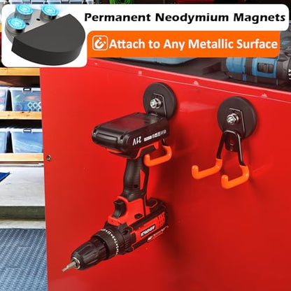 MUTUACTOR Updated Strong Magnetic Hooks Heavy Duty,20lbs Anti-Scratch Powerful Garage Magnet Hook,2PCS Anti-Slip Magnetic Tool Hooks for Organizing Cordless Impact Drivers Garden Shovel Tool Box - style: Updated 2.6in Magnet M Red Hooks 2PCS