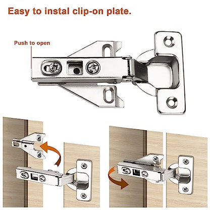 Probrico 2 Pairs（4 Pack） Kitchen Cabinet Hinges for Face Frame Cabinet, Concealed Cabinet Hinges Brushed Satin Nickel with Mounting Screws - size: 2 Pairs