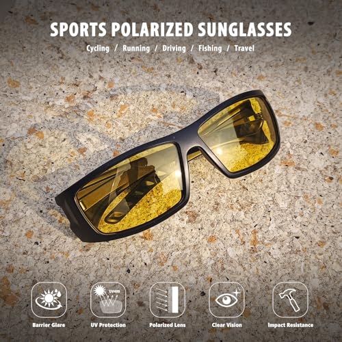 Polarized Sports Sunglasses for Men Women Unbreakable Frame Cycling Fishing Wrap Around Sunglasses UV400 Protection - color: 1-black Frame/Night Vision Lens