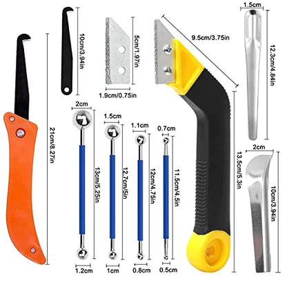 14pcs Grout Removal Tool, Caulking Removal Tools Tile Grout Saw and Grout Hand Saw with 3 Pieces Extra Blades, Tile Joint Cleaning Tool, Caulking Edge Kit, Tile Caulk Finishing Tool