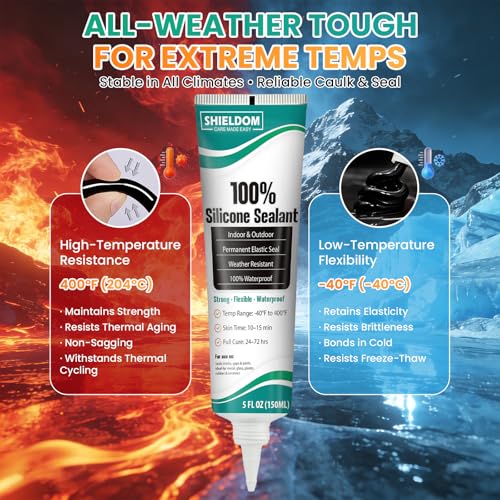 SHIELDOM Silicone Sealant Adhesive Silicone Caulk with Finishing Tool 100% Waterproof Seal Shrink & Crack Proof, Flexible, Strong Adhesion for Automotive, Bathroom, Kitchen, Windows 150ML/5Oz (Black) - color: Black