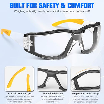 OXG Safety Glasses for Men, ANSI Z87.1 Anti-Fog Impact Resistant Protective Eyewear, Foam Gasket, UV400 Protection - color: 6-clear-yellow