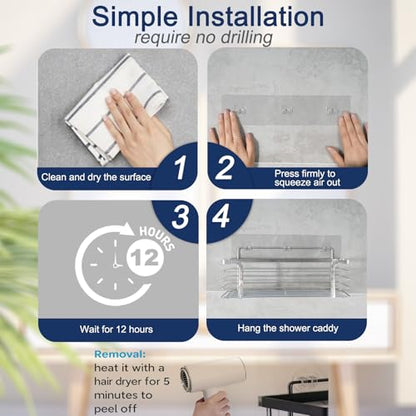Strong Adhesive Shower Caddy Replacement, 4 Pack No Drill Adhesive Hooks for Bathroom & Kitchen, Holds 40lbs, Waterproof & Transparent Strips for Tile, Glass, Smooth Walls - color: 4 PCS