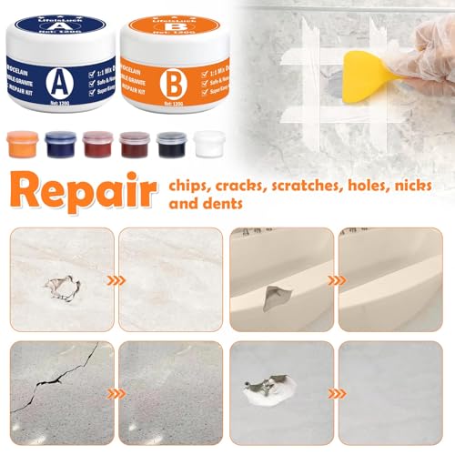 Marble and Granite Countertop Repair Kit, 4.2 OZ Ceramic Tile Chip Repair Kit Marble Scratch Remover, Porcelain Stone and Quartz Countertops Repair for Tile Cracks, Holes, Dents, Chipped Edges Corners
