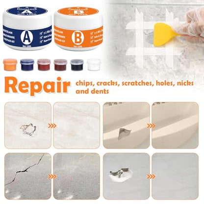 Marble and Granite Countertop Repair Kit, 4.2 OZ Ceramic Tile Chip Repair Kit Marble Scratch Remover, Porcelain Stone and Quartz Countertops Repair for Tile Cracks, Holes, Dents, Chipped Edges Corners