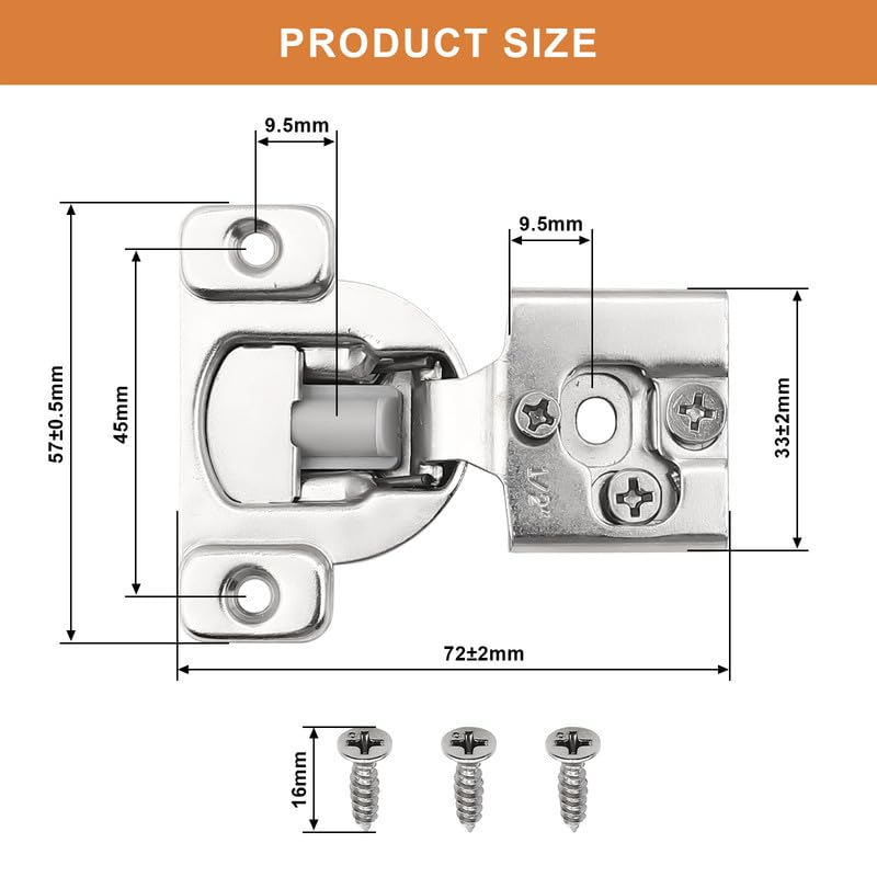 Probrico 1 Pair -2 Pcs 1/2 Inch Overlay Cabinet Hinges, Stainless Steel Soft Close Face Frame Hinges for Kitchen, Concealed Self-Closing Door Hinges - size: 1/2 Inch