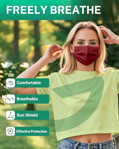 Disposable Face Masks Made in USA, 4 Ply for Families, Students, Breathable All-Day Wear & Safety, FSA HSA Eligible, ASTM Level 3 Medical Grade, 50 Pack, Burgundy - color: Burgundy, size: 50 Pack, style: Resealable Bag