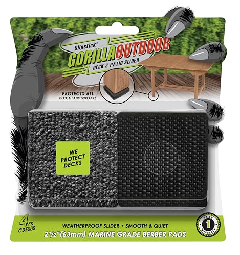 Slipstick GorillaOutdoor Weatherproof 2-1/2 Inch Furniture Sliders for Hard Surface Flooring (4 Pack) Heavy-Duty Furniture Movers for Outdoor & Indoor Sliding - size: 2-1/2" Square (For Hard Surface)