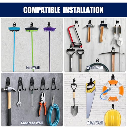 12 Pack Garage Hooks Heavy Duty, Iron Garage Storage Hooks with Anti-Slip Coating, Utility Wall Mount Hangers for Garden and Power Tools, Ladders, Bikes, Hoses and Bulky Items - size: 12 Pack Hooks