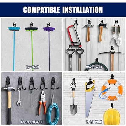 12 Pack Garage Hooks Heavy Duty, Iron Garage Storage Hooks with Anti-Slip Coating, Utility Wall Mount Hangers for Garden and Power Tools, Ladders, Bikes, Hoses and Bulky Items - size: 12 Pack Hooks