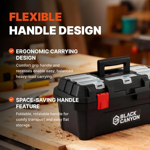 Black Canyon 19 Inch Portable Plastic Tool Box, 19 in × 9.6 in × 8.3 in, Padlockable 1 Piece 19 in - size: 8.3 in × 9.6 in × 19 in