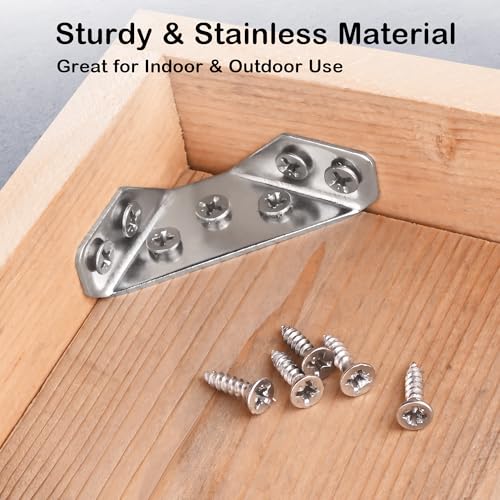 PlusRoc 12-Pack Stainless Steel Corner Brackets - Heavy Duty Corner Braces for Wood Furniture, Drawers, Cabinets, Tables and Chairs