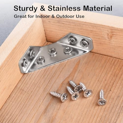 PlusRoc 12-Pack Stainless Steel Corner Brackets - Heavy Duty Corner Braces for Wood Furniture, Drawers, Cabinets, Tables and Chairs
