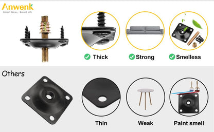 Anwenk Leg Mounting Plates, Furniture Leg Attachment Plates T-Plate 5/16" (M8) Sofa Legs with Hanger Bolts,Screws,Strengthen Weak Furniture Repair Damaged Sofa Couch Seat,Set of 4,Black - color: M8-black