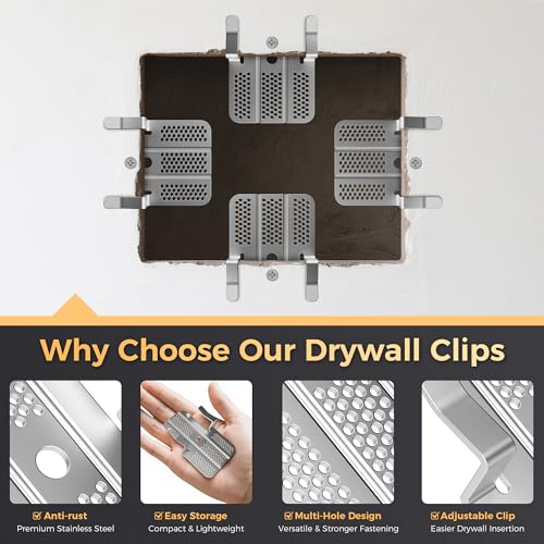 52 Pack Drywall Repair Clips,Easy Install Drywall Clip 1/2 Inch,Professional Hole Repair Patch Kit for Wall and Sheetrock, Strong Metal Backing Clips with Screws for Home Improvement - color: Silver-52