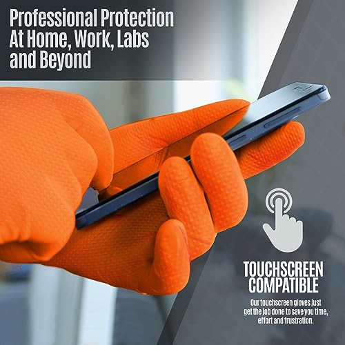 MED PRIDE Maxx Strength Nitrile Industrial Orange Gloves, 8 Mil Thick - Diamond Texture Disposable Heavy-Duty, Tear-Resistant - size: Medium