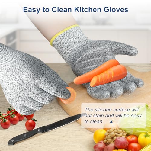 Dowellife Level 5 Cut Resistant Gloves with Silicone Coating, Food Grade Kitchen Knife Safety Gloves, Work Gloves for Chef, Mandoline Oyster Shucking Meat Cutting Wood Carving (Gray Small) - size: Small (Pack of 1), style: Silicone Coated