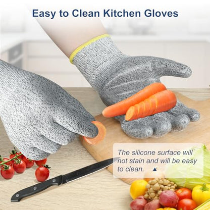 Dowellife Level 5 Cut Resistant Gloves with Silicone Coating, Food Grade Kitchen Knife Safety Gloves, Work Gloves for Chef, Mandoline Oyster Shucking Meat Cutting Wood Carving (Gray Small) - size: Small (Pack of 1), style: Silicone Coated
