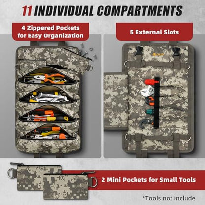 Tool Bag Roll Up, UUP Heavy Duty Rolled Empty Tool Storage Organizing, Portable Tool Roll Container with 2 Detachable Pockets, Folding Tool Holder, Father Day Dad Men Electrician Gift, Camouflage - color: Camouflage