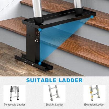 Foldable Ladder Leveler for Stairs, Adjustable 10.2"-16.45" H & 13.38"-19.3" Width, Heavy-Duty Steel Ladder Extender for Stairs with Non-Slip Rubber Base, Fits Extension, Straight & Telescopic Ladders - size: 21.38"