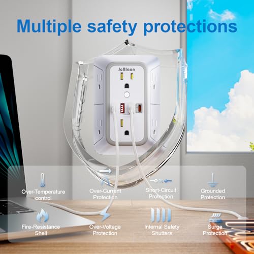 JcBlaon Surge Protector Outlet Extender 6 Outlet Extender with 4 USB Ports (PD 30W), 3 Sided 1050J Multi Plug Wall Adapter Power Strip for Home Travel Office Essentials - color: White PD30W 1PC