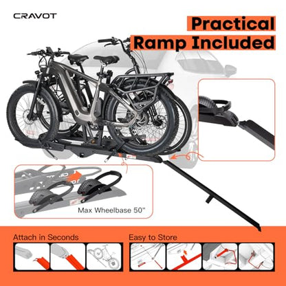 CRAVOT CyberRack E2 Ebike Rack, 200 lbs Capacity Foldable Bike Racks for Tow Hitch Heavy Electric Bike Carrier for 2 E-Bike, Up to 5-inch Fat Tire 2'' Receiver - style: E2-25-200lbs