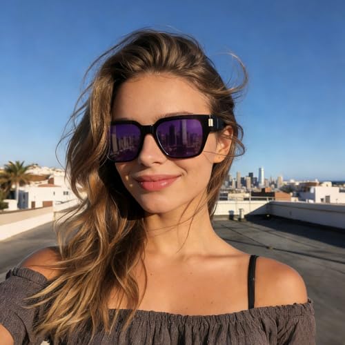 HAOLOTA Polarized Fit Over Glasses Sunglasses for Women Men Trendy Square Wrap Around Shades UV Protection - color: L Size 17 Black/Purple