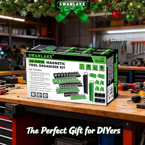 SWANLAKE GARDEN TOOLS 20-Piece Magnetic Tool Organizer Set, 1/4", 3/8", 1/2" SAE & Metric Socket Organizers, 2 Large Wrench Holders, 24-Slot Wrench Rails, Plier and Screwdriver Wall Mount Storage - style: 20PCS Multi-Function Set