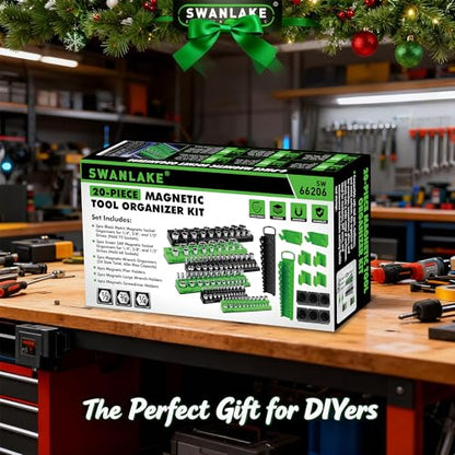 SWANLAKE GARDEN TOOLS 20-Piece Magnetic Tool Organizer Set, 1/4", 3/8", 1/2" SAE & Metric Socket Organizers, 2 Large Wrench Holders, 24-Slot Wrench Rails, Plier and Screwdriver Wall Mount Storage - style: 20PCS Multi-Function Set