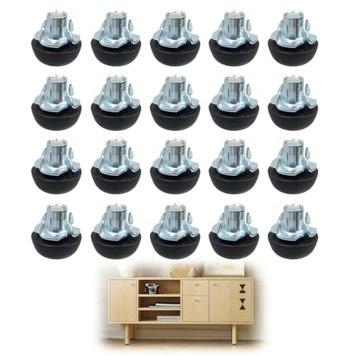 Furniture Leg Levelers - 20 Pack Adjustable Floor Glides for Wobbly Chairs, Tables & Cabinets | M8 Thread Leveling Feet with T-Nuts | Protects Floors, Easy Height Adjustment