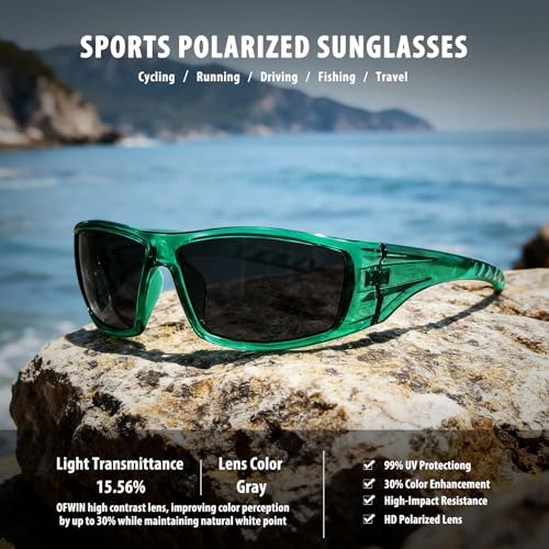 Polarized Sports Sunglasses for Men Women Unbreakable Frame Cycling Fishing Wrap Around Sunglasses UV400 Protection - color: 1-clear Green/Gray Lens