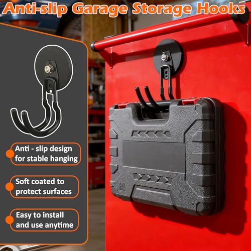 MUTUACTOR Updatde Magnetic Hooks,40lbs 2Packs Strong Magnetic Hooks Heavy Duty,Anti-Scratch Heavy Duty Double Metal J-Hook for Organizing Cordless Impact Drivers Trailer Cord Garden Shovel Tool Box - style: Updated 3.46in Magnet J Black Hooks 2PCS