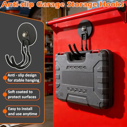 MUTUACTOR Updatde Magnetic Hooks,40lbs 2Packs Strong Magnetic Hooks Heavy Duty,Anti-Scratch Heavy Duty Double Metal J-Hook for Organizing Cordless Impact Drivers Trailer Cord Garden Shovel Tool Box - style: Updated 3.46in Magnet J Black Hooks 2PCS