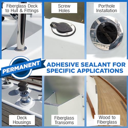 [3 oz] Marine Adhesive Sealant 5200 Fast Cure, White — Permanent Watertight Bond Above & Below Waterline, UV Resistant Marine Caulk for Boats, Hulls, Decks & Fittings by Berkland, American Owned