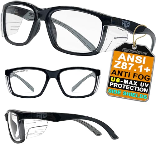 HTS HUNTERSKY E60 Anti-Fog Safety Glasses with Side Shields ANSI Z87 Eye Protection for Men Women Lab Chemistry Goggles DIY - color: Black & Clear