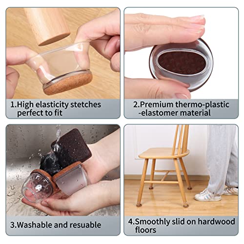 Ezprotekt 24 Pcs Extra Large Chair Leg Protectors with Felt, Round Chair Leg Caps, Floor Protectors for Chairs, Felt Furniture Pads Covers, Bar Stools Leg Protectors Cups (XL Fit: 1.4"-1.65", Clear) - size: XL-Round