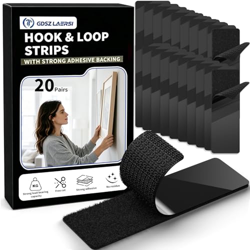 20 Sets Double Sided Tape Heavy Duty Black Hook and Loop Tape, 1x4Inch Adhesive Strips – Secure Mounting for Rug Poster Artwork Mirror Hanging Couch Cushion Wall, Indoor & Outdoor - color: Black, size: 1in X 4inX20