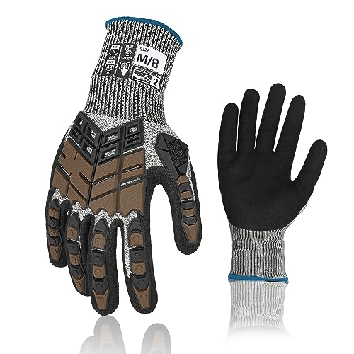 Safety Work Gloves, Impact Gloves for Men Women, Cut Resistant Non-Slip Heavy Duty Gloves with Nitrile Grip, Touch Screen Glove with Impact Protection for Mechanic Construction, Medium, Brown - color: Brown, size: Medium