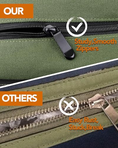 Tool Roll Up Pouch - 16oz Canvas Multi-Purpose Wrench Roll Up Bag, Organizer with 5 Zipper Tool Pockets, Hanging Carrier (Green) - color: Green, size: 5 Zipper Pockets