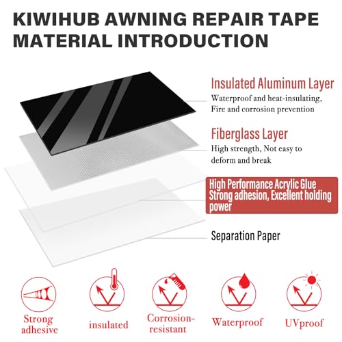 RV Awning Repair Tape - 3" x 33FT Heavy Duty Waterproof, UV Proof Tear Repair Patch Kit for Tent, Canvas, Boat Covers, Sail