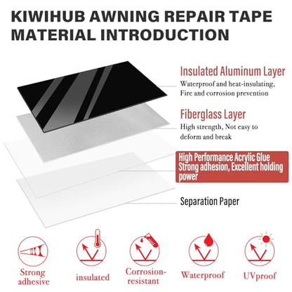 RV Awning Repair Tape - 3" x 33FT Heavy Duty Waterproof, UV Proof Tear Repair Patch Kit for Tent, Canvas, Boat Covers, Sail