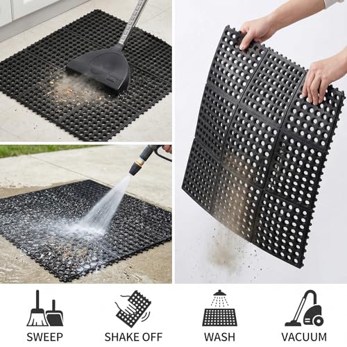 Yesland Anti-Fatigue Rubber Matting, 36 x 36 x 1/2 Inches, Black Dura Chef Anti-Slip Kitchen Mat for Restaurant Bar Floor, Bath Mat for Wet Areas, Garage, Garden Use