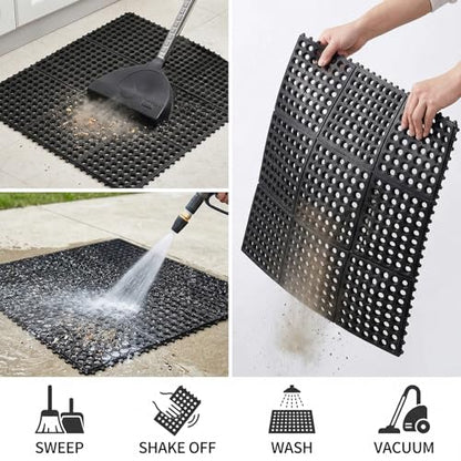 Yesland Anti-Fatigue Rubber Matting, 36 x 36 x 1/2 Inches, Black Dura Chef Anti-Slip Kitchen Mat for Restaurant Bar Floor, Bath Mat for Wet Areas, Garage, Garden Use