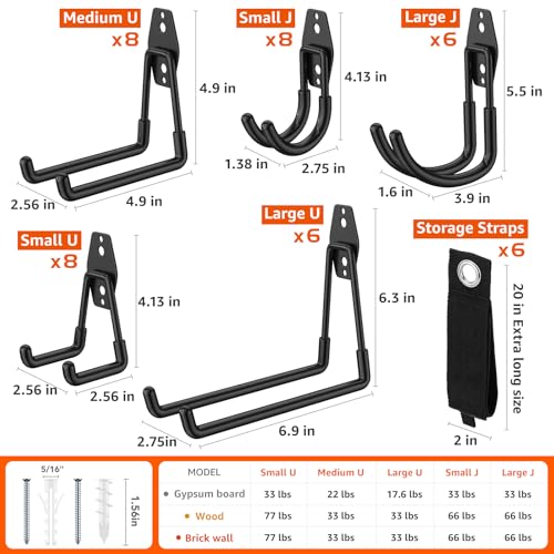 42 Pack Garage Hooks with Anti-Slip Coating Heavy Duty Wall Mount Hooks for Garage Storage and Hanging Hoses Bike Garden Tools Ropes etc - color: 42 Pack Black
