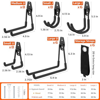 42 Pack Garage Hooks with Anti-Slip Coating Heavy Duty Wall Mount Hooks for Garage Storage and Hanging Hoses Bike Garden Tools Ropes etc - color: 42 Pack Black