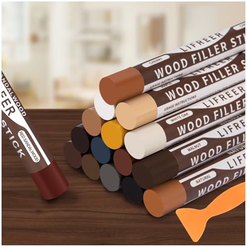 Wood Filler Sticks,16 Colors Wood Crayons for Scratches, Scuffs, Cracks, Stains and Holes, Furniture Wax Crayons Pen for Touch Up Furniture, Floors, Cabinets, Tables, and Doors