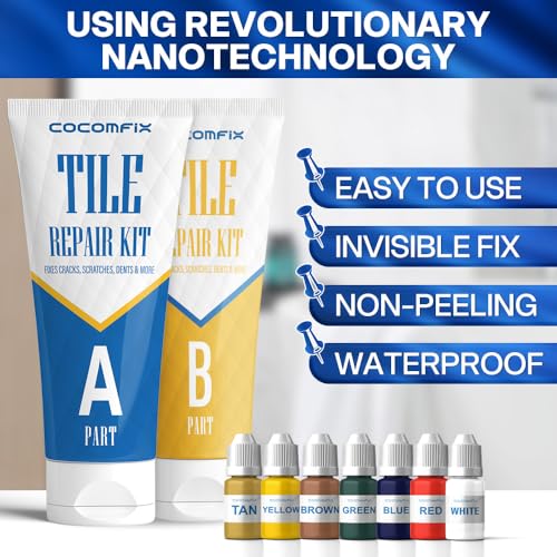 Tile Repair Kit, Ceramic Tile Chips & Cracks Repair Kit(Color Match), Porcelain Tile Repair Kit with Super Strong Adhesion, Fix Chips, Cracks and Holes on Ceramic Tile, Porcelain, Acrylic, Fiberglas