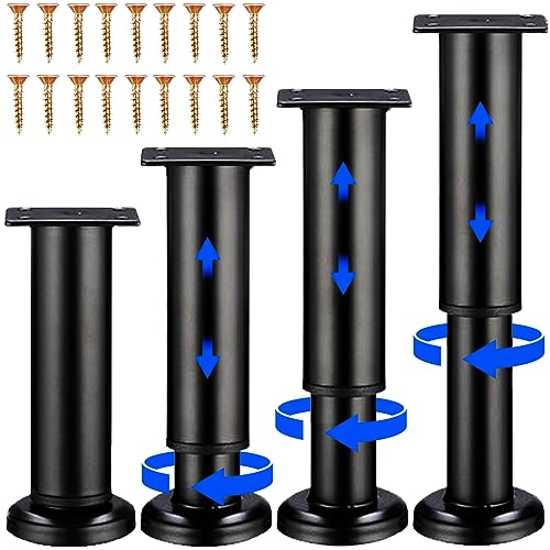 4PCS Adjustable Furniture Couch Cabinet Legs 4.72-7.48 Inch [with 18 PCS Screws], Heavy Duty Adjustable Height Replacement Legs for Dresser/Sofa/Bed/Chair, Legs for Furniture Set of 4 (Black) - color: Black, size: (4Pcs) 4.72-7.48 inch