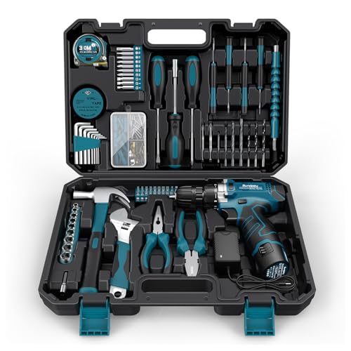 Sundpey Tool Kit 206PCs with Drill - 12V Cordless Power Drill Combo Home Tool Set - Portable Basic General Household Toolbox for Men Women for Garden Office House Repair (Screwdriver Set & Pliers Set) - color: Blue