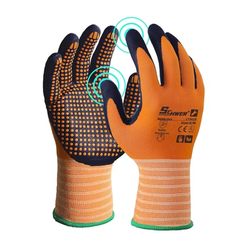 Schwer 24 Pairs Safety Work Gloves MicroFoam Nitrile Coated, Certified Level 6 Abrasion Resistant Gardening Gloves with MicroDot Grip, Touchscreen, General A1 Cut Resistant Glove, LT5619, M - size: Medium, style: 24 Pairs
